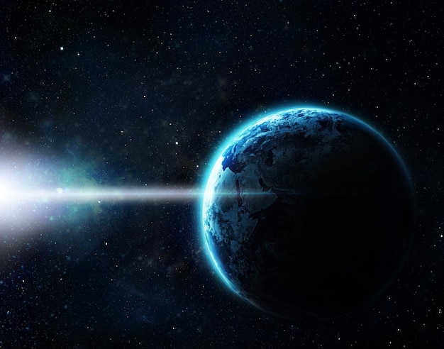 地球の宇宙と星のある銀河の世界と太陽系の世界観暗い天の川に夜