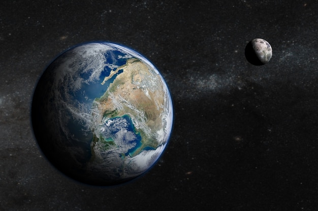 Earth in the outer space with beautiful moon