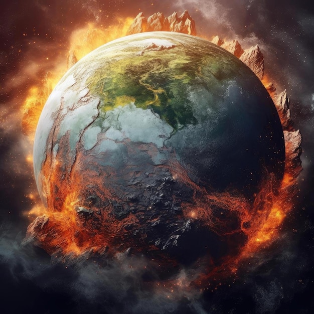 Earth planet in fire