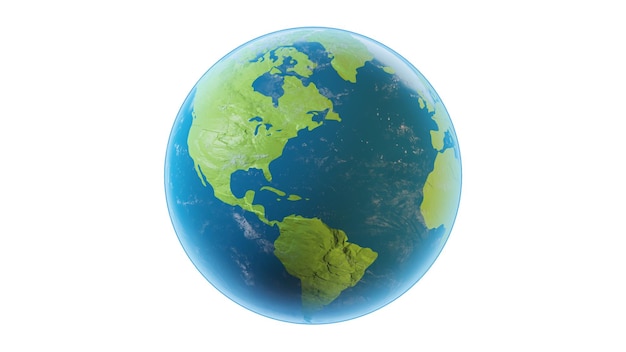 Earth planet isolated on white background. Clipping path included. 3D rendering.