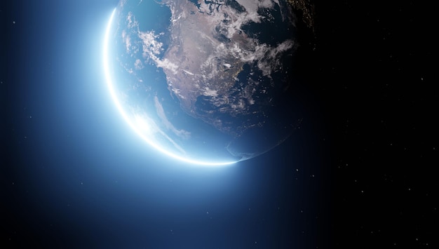 Earth planet viewed from space showing north america3d render of planet Earth with detailed relief and atmosphereelements of this image furnished by NASAGlobal overviewCinematic feeling with glow