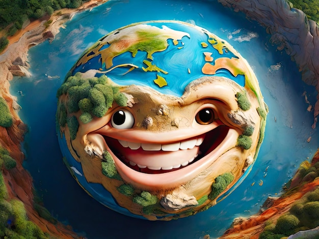 Foto il pianeta terra con la faccia felice