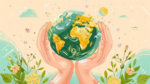 사진 지구 보호의 날: 둥근 행성 지구를 들고 있는 인간의 손