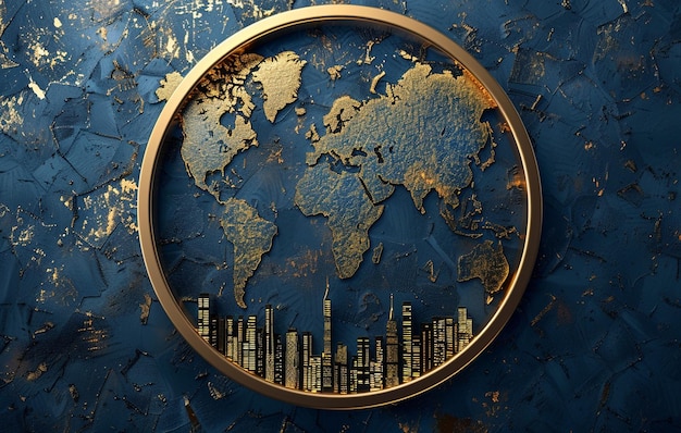 写真 地球の輪の背景 世界の街の背景