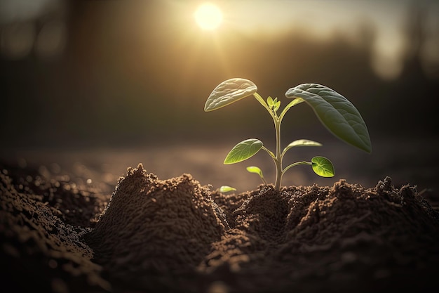 Earth's Day Weergave van een zaadje dat in de grond groeit Generatieve AI