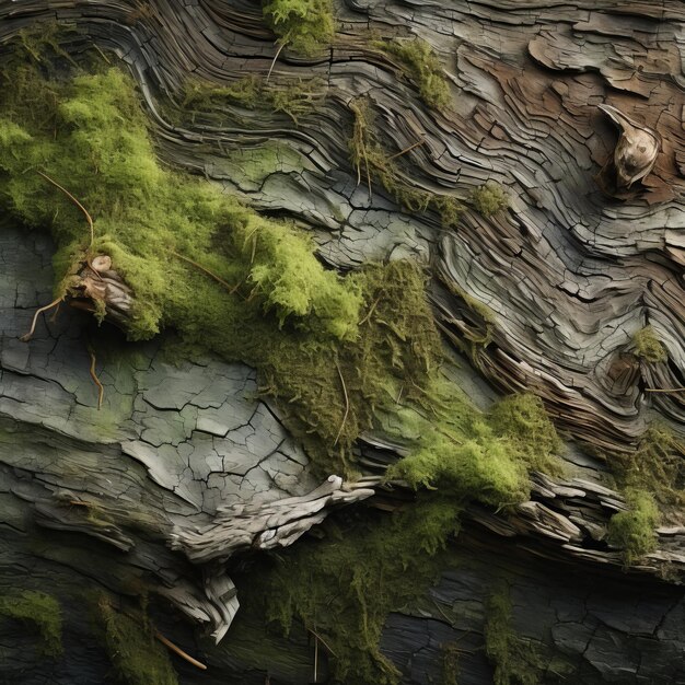 Foto l'abbraccio della terra esplora la consistenza del legno galleggiante e del muschio