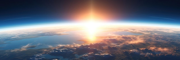 Earth s horizon at sunrise wide banner View from space