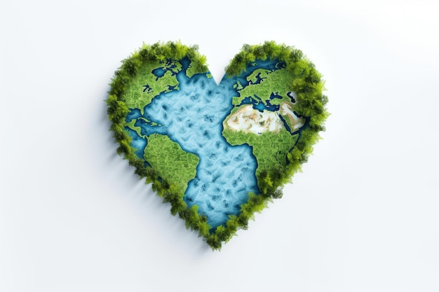 Earth in the shape of a heart on white ecology and environment concept AI Generated