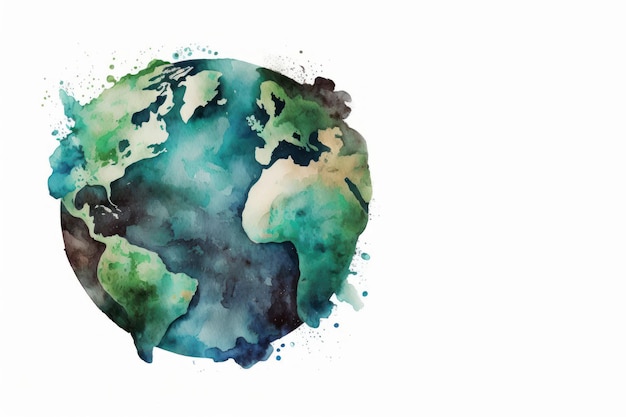 Photo earth shape on white background watercolor hand drawn style earth day concept