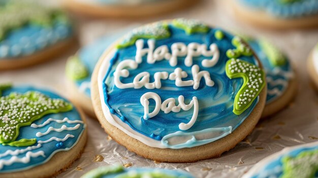 Earth Shaped cookies with blue and green icing