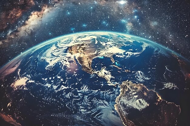 Earth in Space Vintage SciFi Inspired Digital Art