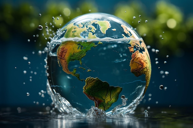 Earth takes form as a globe with transparent water and dynamic splashes