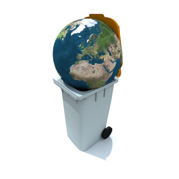 The Earth thrown to a rubbish bin