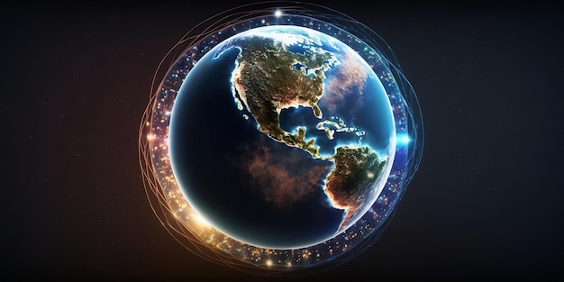 Вид Земли из космоса Глобальная сетевая связь