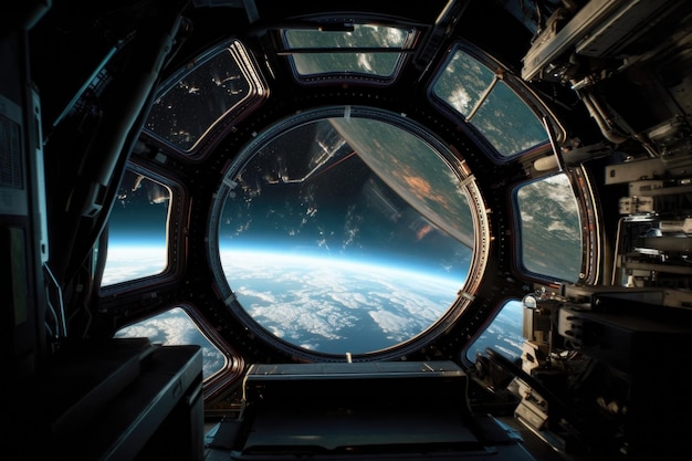 Earth view through space stations window