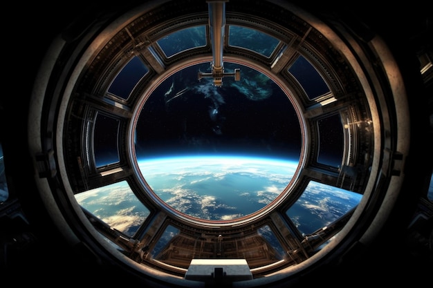 Earth view through space stations window