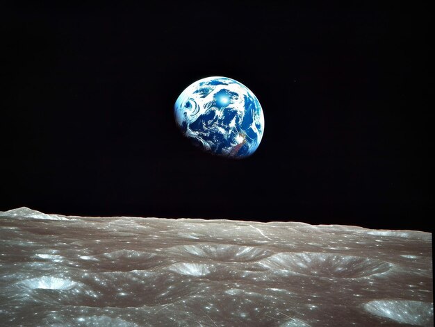 Earth Viewed From the Moons Surface