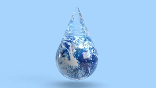 The earth in water drop for ecology concept 3d rendering