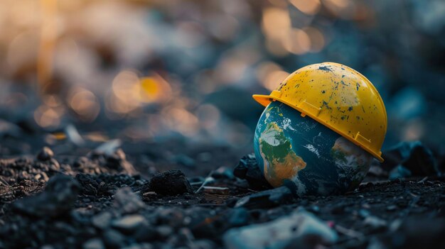 写真 黄色い帽子をかぶった地球