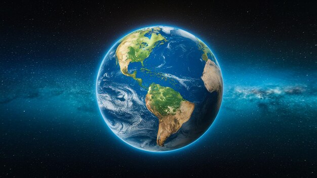 earth with a blue background and a blue planet with a blue and green area