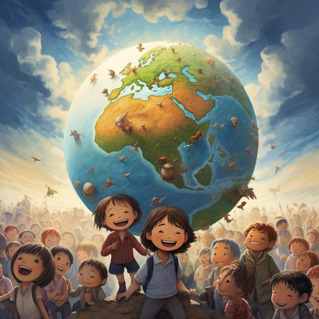 Earth with child people smile illustration