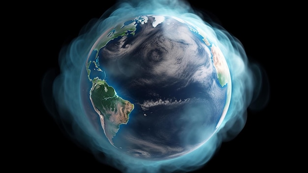 earth with a cloud of smoke and a blue moon