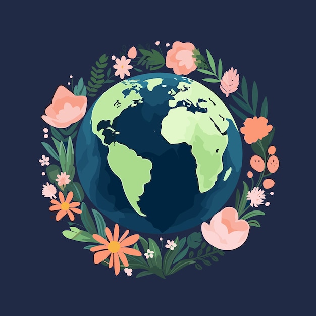 Photo earth with flowers around the world