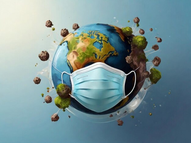 Photo earth with medical mask coronavirus illustration