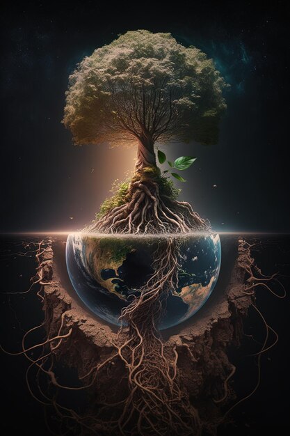 earth with a tree growing out of it