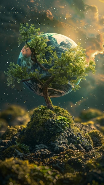 earth with a tree growing out of it