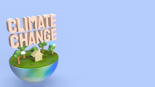 Earth and wood text climate change 3d rendering