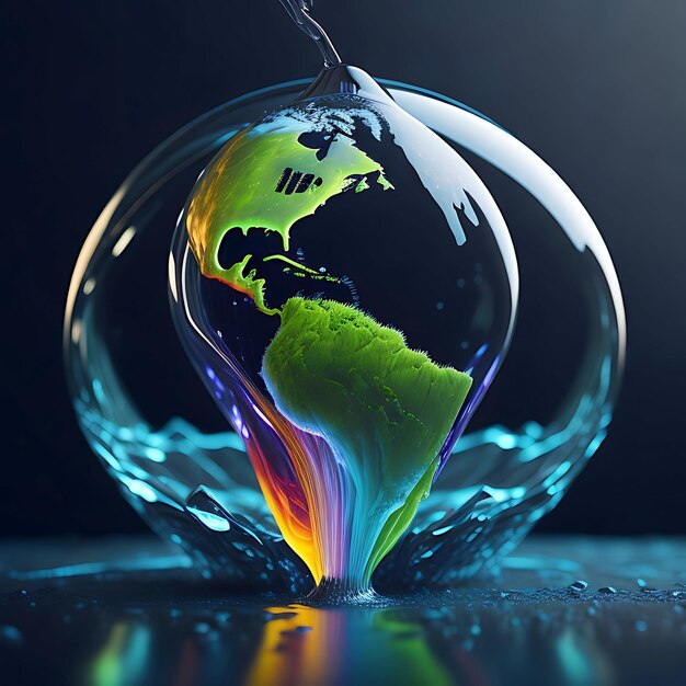 Earth world inside a water drop vibrant colors generative AI