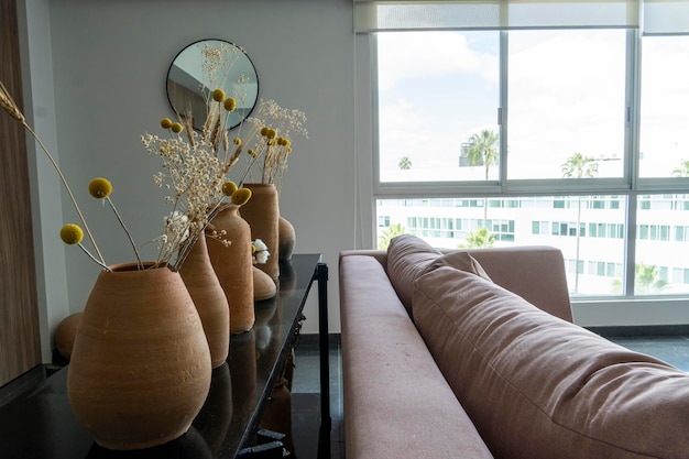 Earthenware vases as decoration inside the apartment mexico