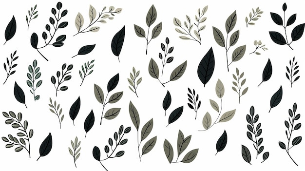 Photo earthly elegance dark green and gray leaf illustrations by emerson silva