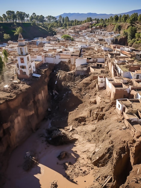 Photo earthquake in morocco city and destroyed streets