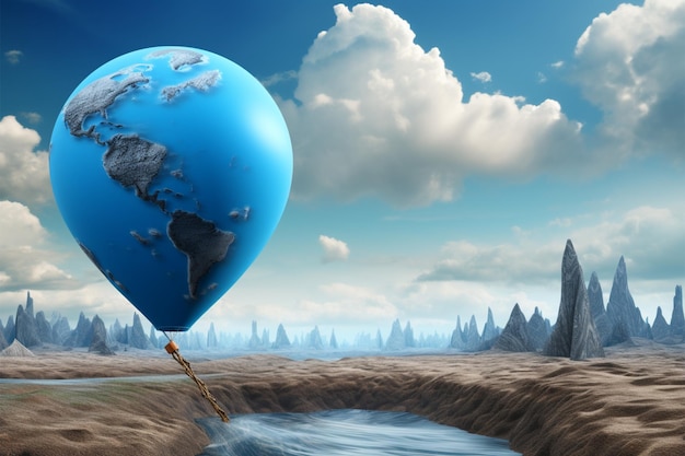 Earths ascent Climate change agreement symbolized by a rising blue balloon