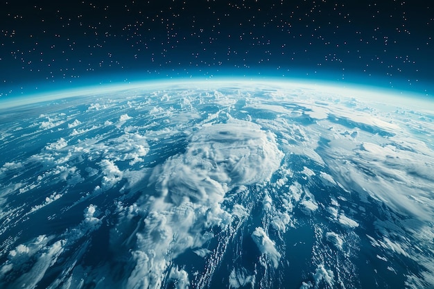 Фото Атмосфера земли и облака из космоса с звездами