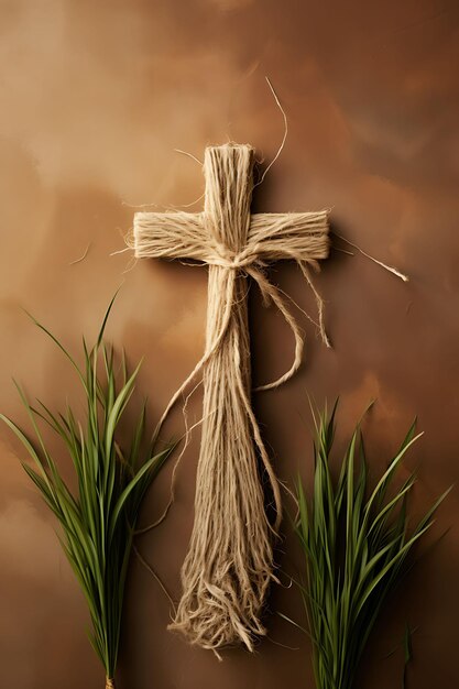 Earthy Sacred Cross Made of Natural Jute Rope and Embellishe Cross Palm Sunday Photo Christian Art