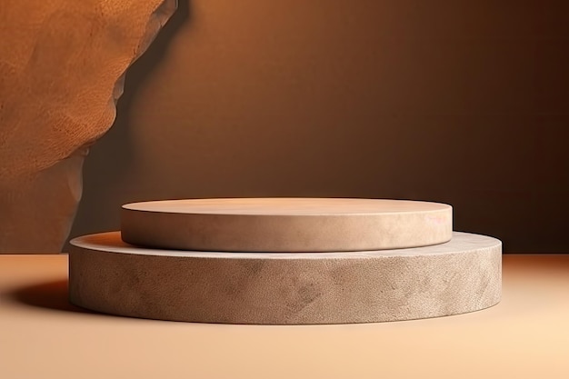 Earthy toned background with a concrete pedestal for displaying products