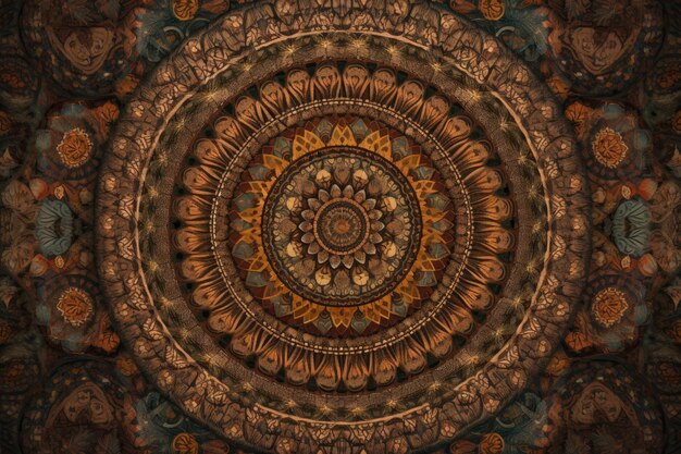 Earthy toned kaleidoscope mandalas with intricate details and geometric patterns