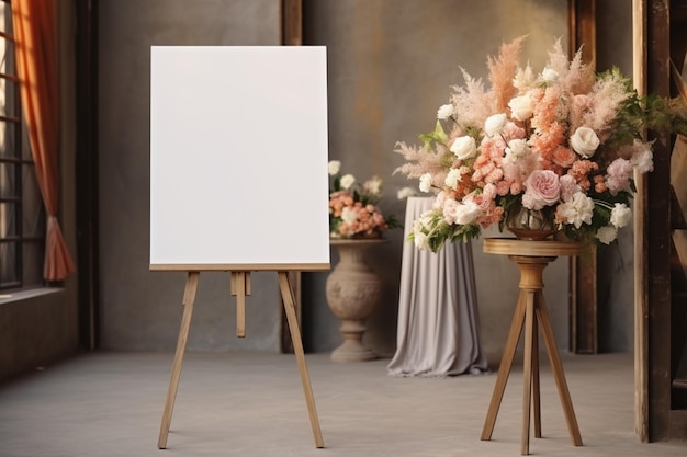 Easel boasts blank photo board poised to exhibit precious wedding snapshots