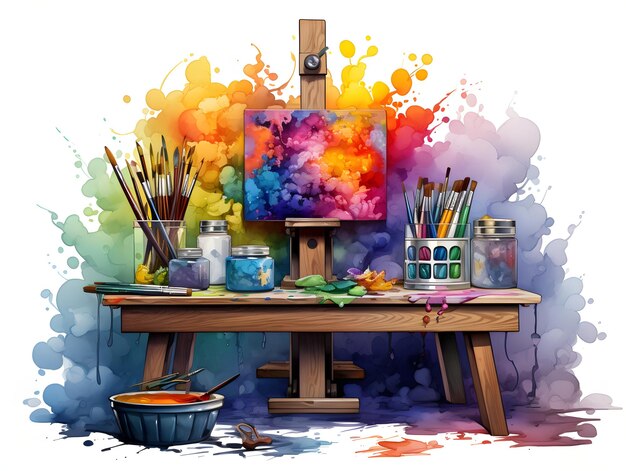 easel palette watercolors and brushes