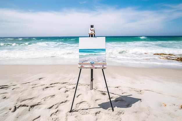 Photo easel with canvas on beach