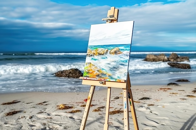 Easel with canvas on beach