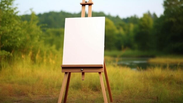 Photo easel with picture of forest in the background