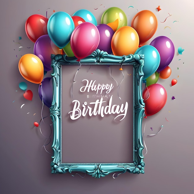 Easily customizable birthday card vector with balloons and photo space