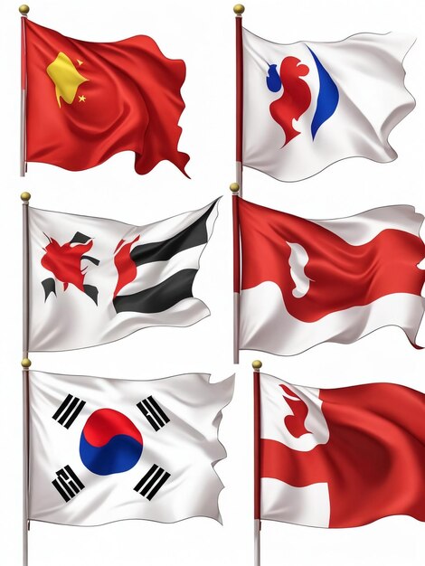 East Asia flags Set Vietnam Malaysia Taiwan Japan South Korea China North Korea and Mongolia Vector