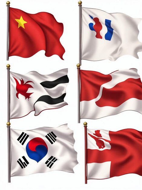 East Asia flags Set Vietnam Malaysia Taiwan Japan South Korea China North Korea and Mongolia Vector