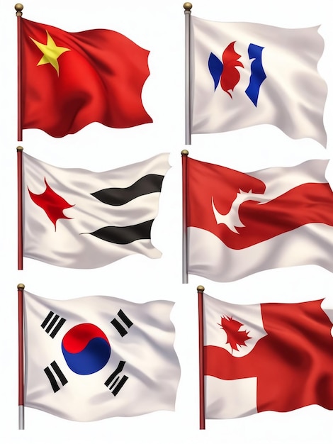 East Asia flags Set Vietnam Malaysia Taiwan Japan South Korea China North Korea and Mongolia Vector