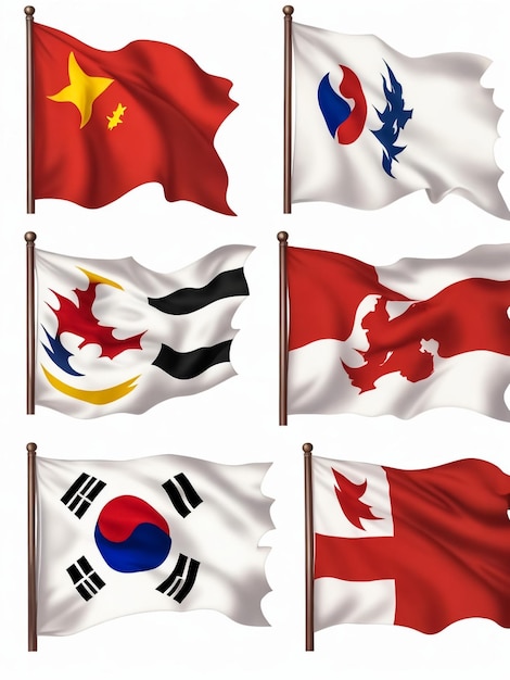 East Asia flags Set Vietnam Malaysia Taiwan Japan South Korea China North Korea and Mongolia Vector